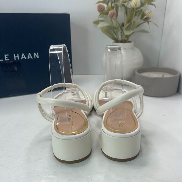 Cole Haan Calli Thong Block Heel Slip On Sandal Egret Leather Women 9.5 Tried On - Picture 4 of 11